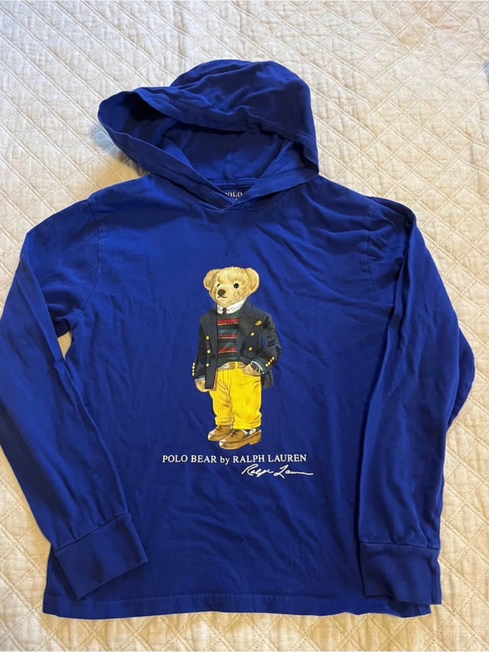 Ralph Lauren Royal Blue Polo Bear Hooded Tee with Yellow Trousers Graphic